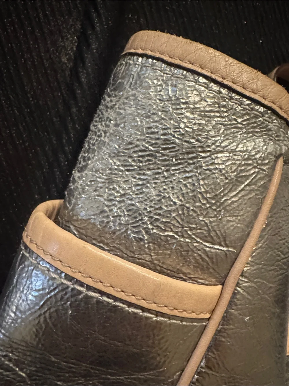 Coach Metallic Silver Leather Tote with Tan Trim